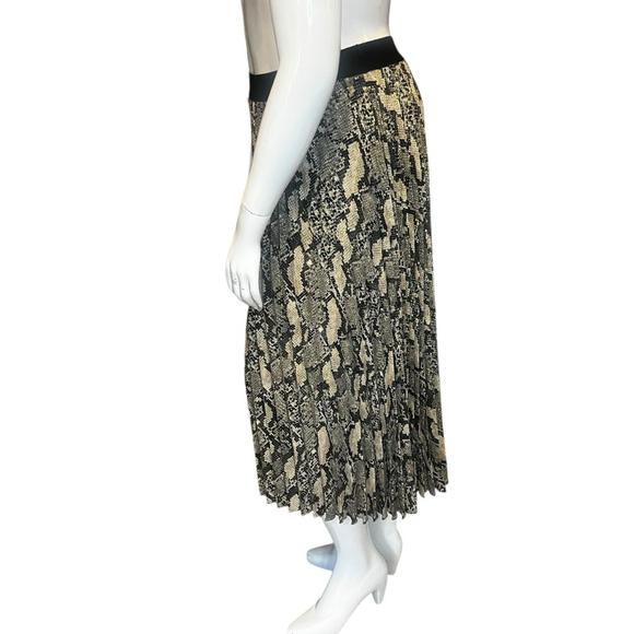 H&M Snakeskin Print Plisse Pleated Midi Skirt, L, Tan, Black & Grey - Picture 9 of 16